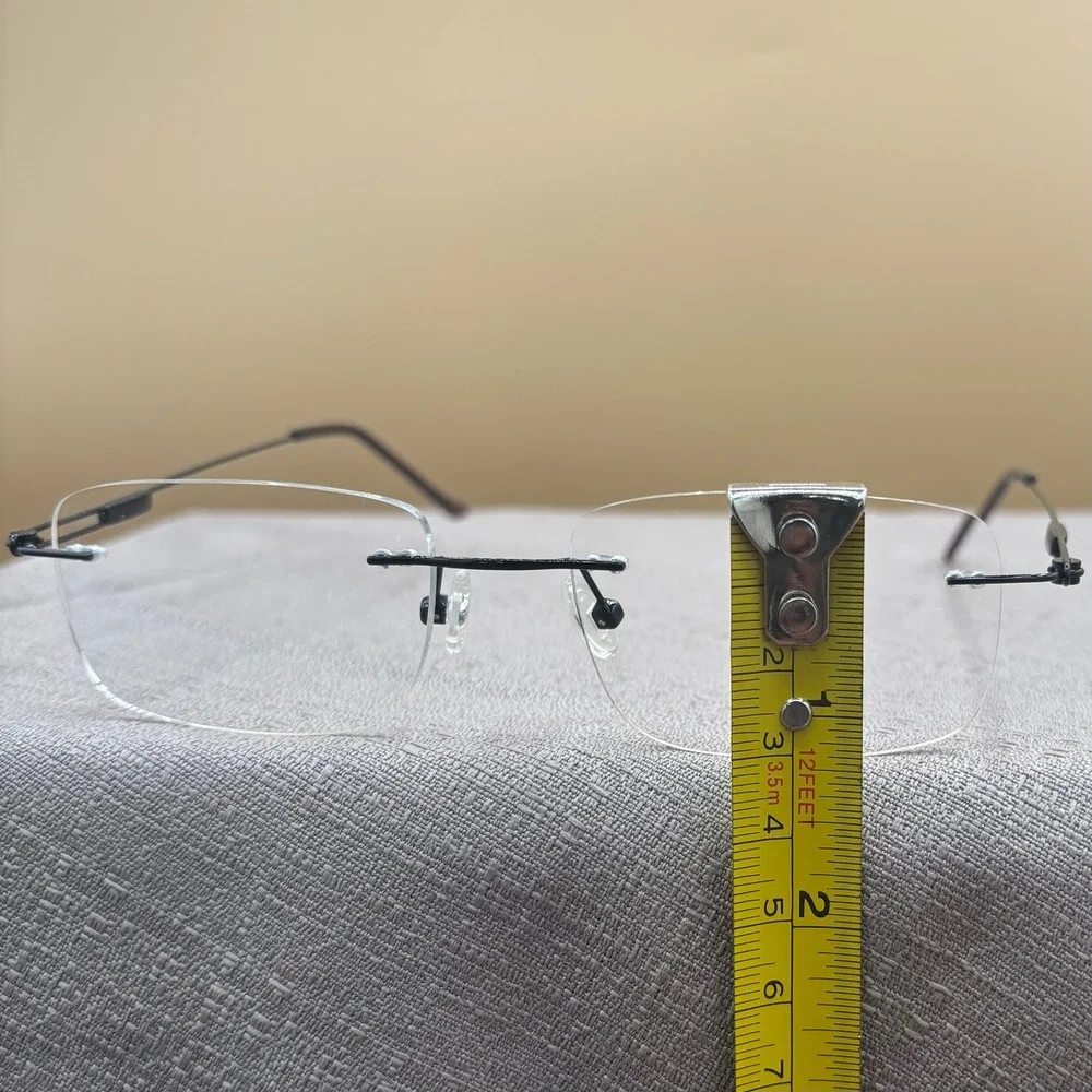Solitaire Rimless Eyeglasses Black Metal Rectangular Lightweight Frames